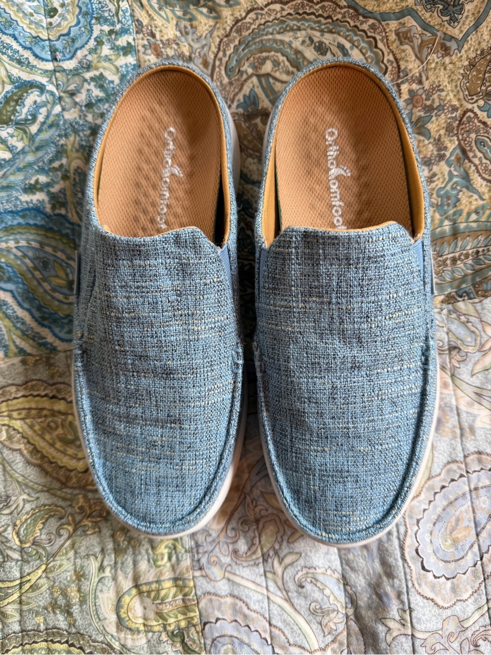 OluKai Light Blue Woven Slip-On Mules